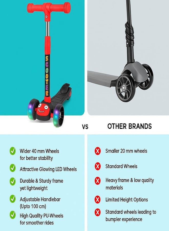 TOBY Kids 3-Wheel Scooter with Flash Up Wheels, Adjustable Height Handlebar, Foldable Design, Cartoon Face for Boys & Girls (red, Ages 3-8) - Image 5